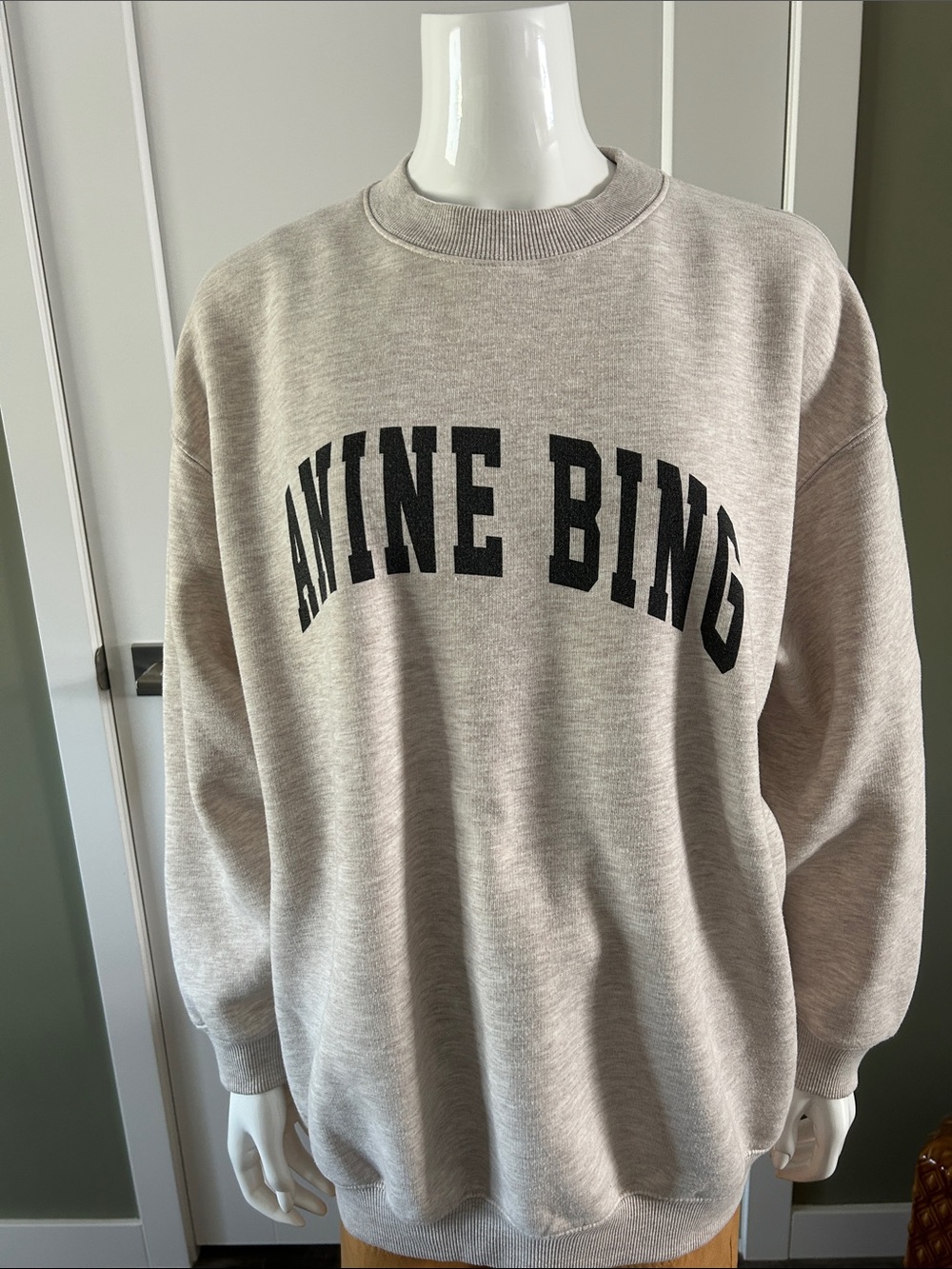 Anine Bing Oversized Logo Sweatshirt | Oatmeal Heather | Size S | Cozy Luxury - Picture 2 of 11
